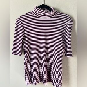 Purple and White Striped 3/4 Sleeve Turtleneck